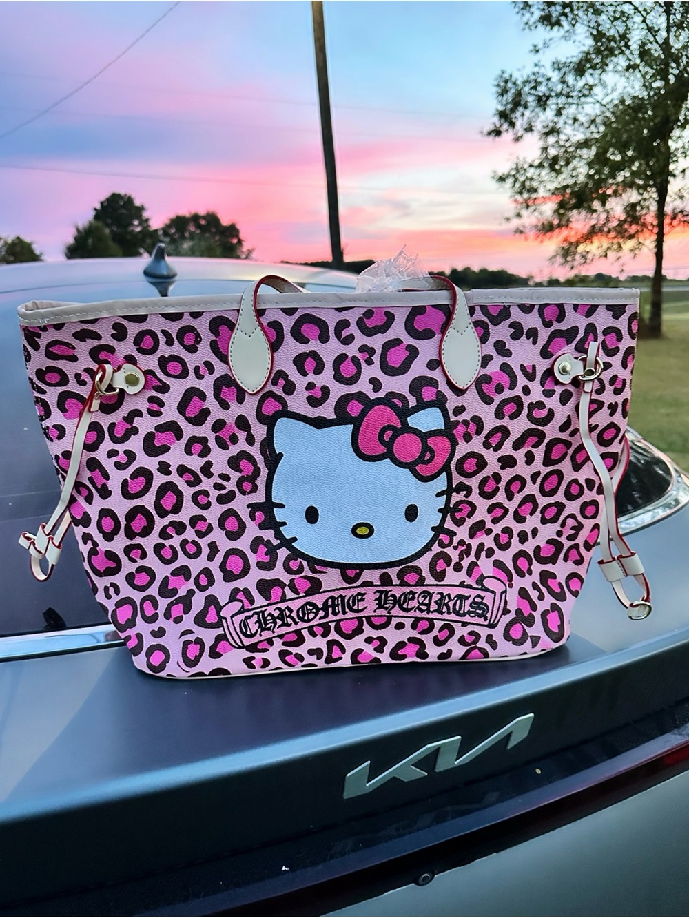 Chrome Hearts Pink Leopard Hello Kitty Tote Bag